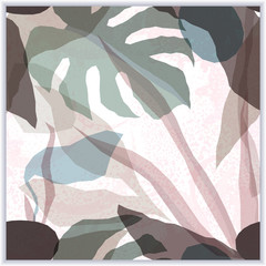 Abstract landscape. Geometric shapes with foliage, seamless pattern