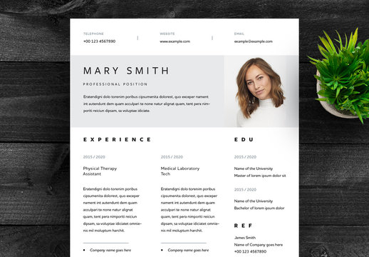 Resume Layout with Gray Header and Footer