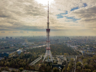TV tower in Kiev on a background of cloudy sky