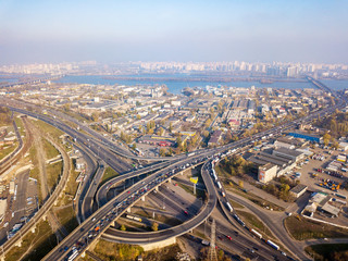 Fototapeta premium Aerial drone view. Roundabout in Kiev.