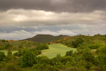 Landscape of Castilla and Leon with cloudy sky. Burgos, Spain