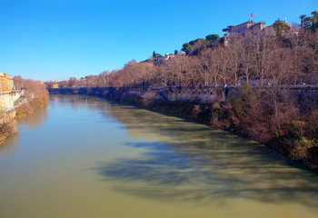 Fototapeta premium view of flowing Tiber river in Rome 
