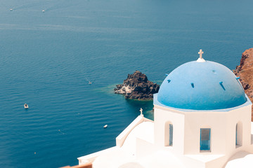 Fototapeta na wymiar View on the sea near Santorini island at Greece summer sunny day