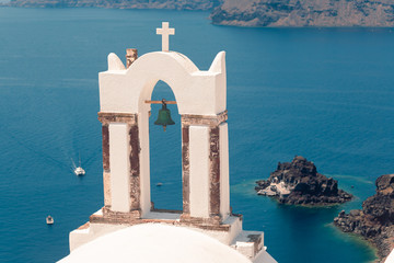 View on the sea near Santorini island at Greece summer sunny day