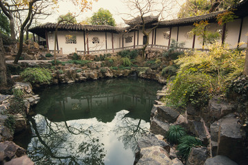 The entrance at Canglang Pavilion(Cang Lang Tíng) built on 1045 is a classic garden and famous landmark at Suzhou,Jiangsu,China. 