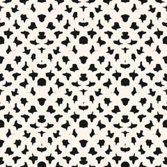 Vector abstract seamless geometric pattern. Monochrome background with small fluid shapes, chaotic spots, blots. Simple black and white minimal texture. Repeat design for decor, wallpapers, print