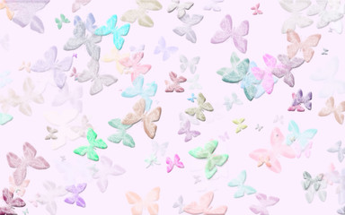 Fondo rosa con mariposas multicolor.