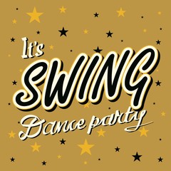 Retro invitation on corporate with 3D lettering Swing dance party. Pop art stylized text.Old school style letters. 90s, 80s poster,banner,t shirt typography design.Mustard color background. Footprint.