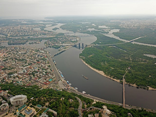 Fototapeta na wymiar Aerial drone flight over Kyiv city