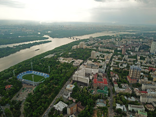 Aerial drone flight over Kyiv city
