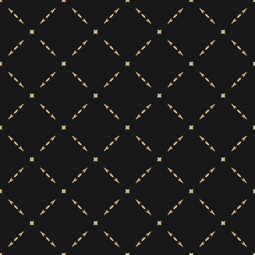 Golden abstract geometric seamless pattern in oriental style. Luxury vector background. Simple graphic ornament. Black and gold texture with squares, diamond shapes, grid, lattice, net, repeat tiles