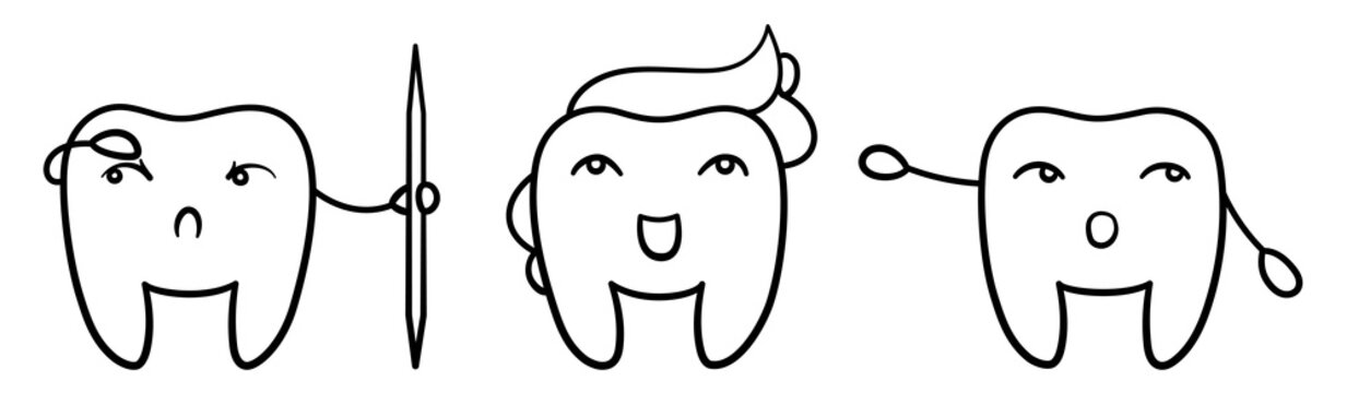 Cartoon teeth set in black lines for International Dentist Day
