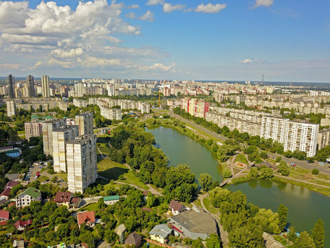 Aeiral drone view. Lake in the Kiev city © Sergey