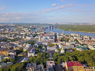 Aeiral drone view. View of the Dnieper and the right bank of Kiev.