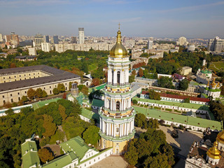 Aeiral drone view. Kiev-Pechersk Lavra in sunny weather.