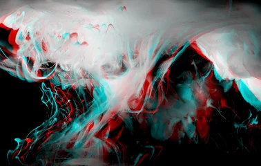 Foto op Plexiglas anti-reflex Abstracte glitchachtergrond. Acryl witte kleuren en inkt in zwart water. Inktvlek. © Liliia