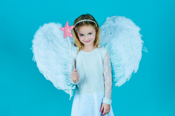 Pretty little angel girl. Valentines day. Christmas Cute little Angel. Cute toddler girl in white...