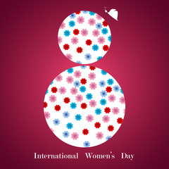 Creative number of 8 March. International Women's Day. Happy Mother's Day design concept celebration with elegant decoration on purple background for use element poster, cover, banner, greeting card