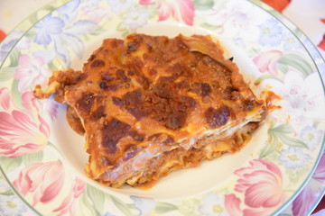 Beautiful Italian Fresh Tasty Lasagna in the Plate