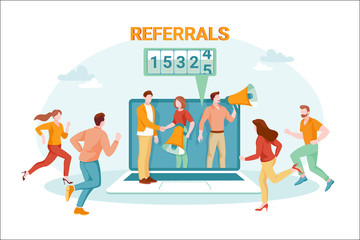 Internet advertisement, social network promotion and digital marketing concept. Refer a friend vector illustration