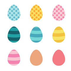 Set of colored decorative easter eggs flat vector design on white background.