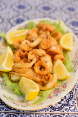 Fried Squid Rings in the Plate