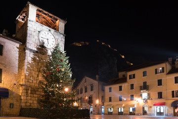 Christmas tree on the square in old Kotor