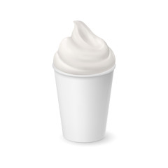 Whipped Soft Vanilla Ice Cream or Fresh Yogurt in Blank Paper or Cardboard Cup. Isolated Illustration on White Backdrop