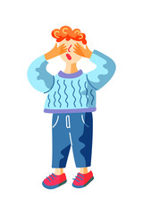 Little boy counting during hide-and-sick game