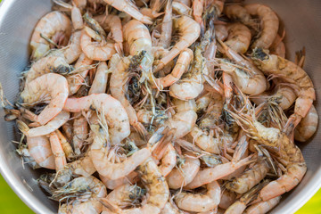Raw prawns ready to be fried