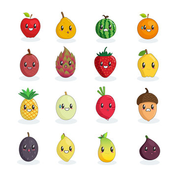 Cute fruit mascot design set Premium Vector