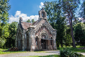 Fototapeta na wymiar Former crypt of Potocki family in Pechera, Vinnytsya oblast, Ukraine. Church of Saint Anrii Bobulya. Wladyslaw Horodecki is architect