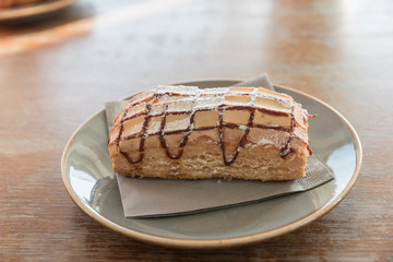 Breakfast at the beach with pasta and capuccino