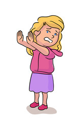 Fototapeta premium Scared crying girl standing isolated on white