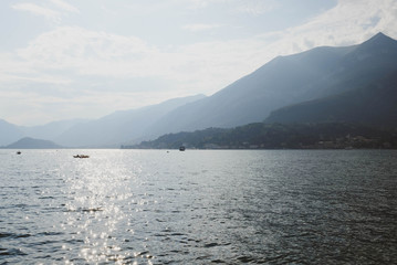 Beautiful mountain landscape with Como Lake or Lago di Como, popular tourist attraction in Lombardy, Northern Italy.