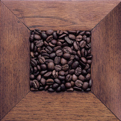 Coffee beans on the table. Top view