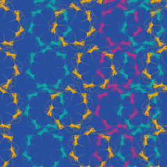 Vector seamless pattern ginko wax with green, yellow, purple ginkgo leaves and blue background