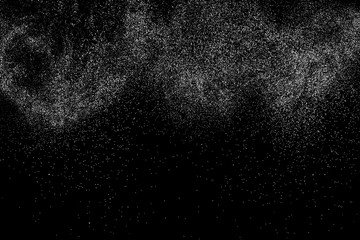 White Grainy Texture Isolated On Black Background. Dust Overlay. Light Coloured Noise Granules. Snow Vector Elements. Digitally Generated Image. Illustration, Eps 10.