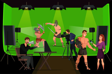 Movie shooting team and romans warrior actors