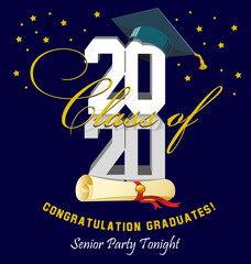 2020 Senior Party Tonight. Graduation ball banner. Vector illustration