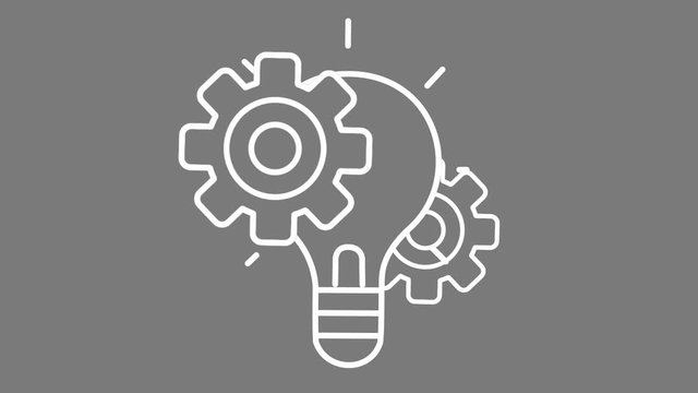 Animated icon flat design Simple lines form in light bulb with various gear moving alpha channel