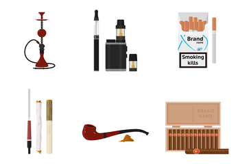 Smoking accessories and tobacco products flat set