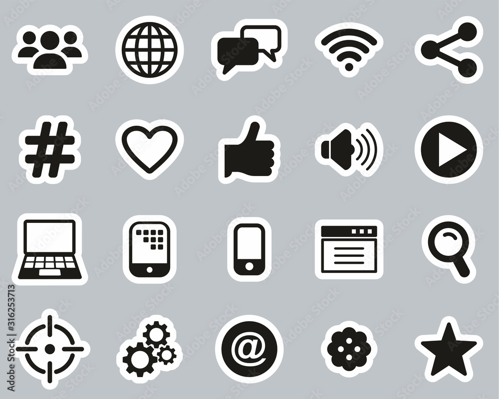 Poster Digital Advertising Icons Black & White Sticker Set Big