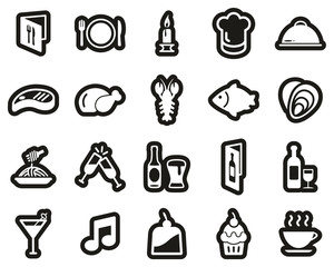 Dinner Or Romantic Dinner Icons White On Black Sticker Set Big