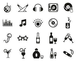 Disco Or Night Club Icons Black & White Set Big