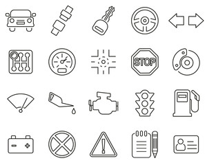 Driving School Icons Black & White Thin Line Set Big