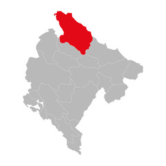 Obraz premium Pljevlja province highlighted on montenegro map. Gray background.