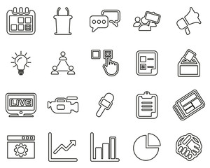 Elections Or Voting Icons Black & White Thin Line Set Big