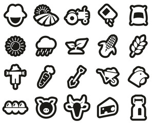 Farm & Farm Equipment Icons White On Black Sticker Set Big