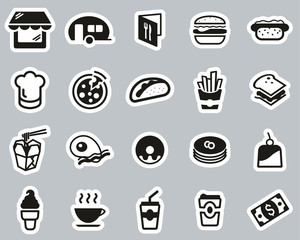Fast Food Restaurant Or Fast Food Stand Icons Black & White Sticker Set Big